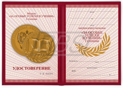 Удостоверение к золотой медали «За особые успехи в учении» I степени (на твердой обложке, номерное, большое) (арт. 61013)