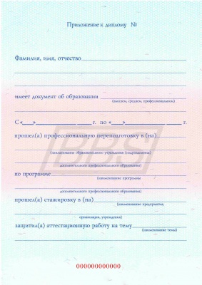 Приложение к диплому о профессиональной переподготовке, формат А5 (арт. 31007)