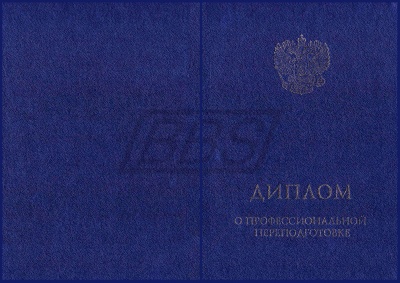 Бланк диплома о профессиональной переподготовке «Универсальный, Вид 2, без подписи председателя комиссии», с твёрдой тёмно-синей обложкой (арт. 31028)