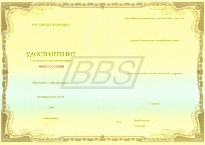 Бланк удостоверения о повышении квалификации без флага (арт. 32001)