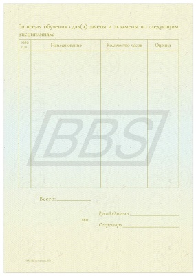 Бланк приложения к удостоверению о повышении квалификации, формат А5 (арт. 32004)